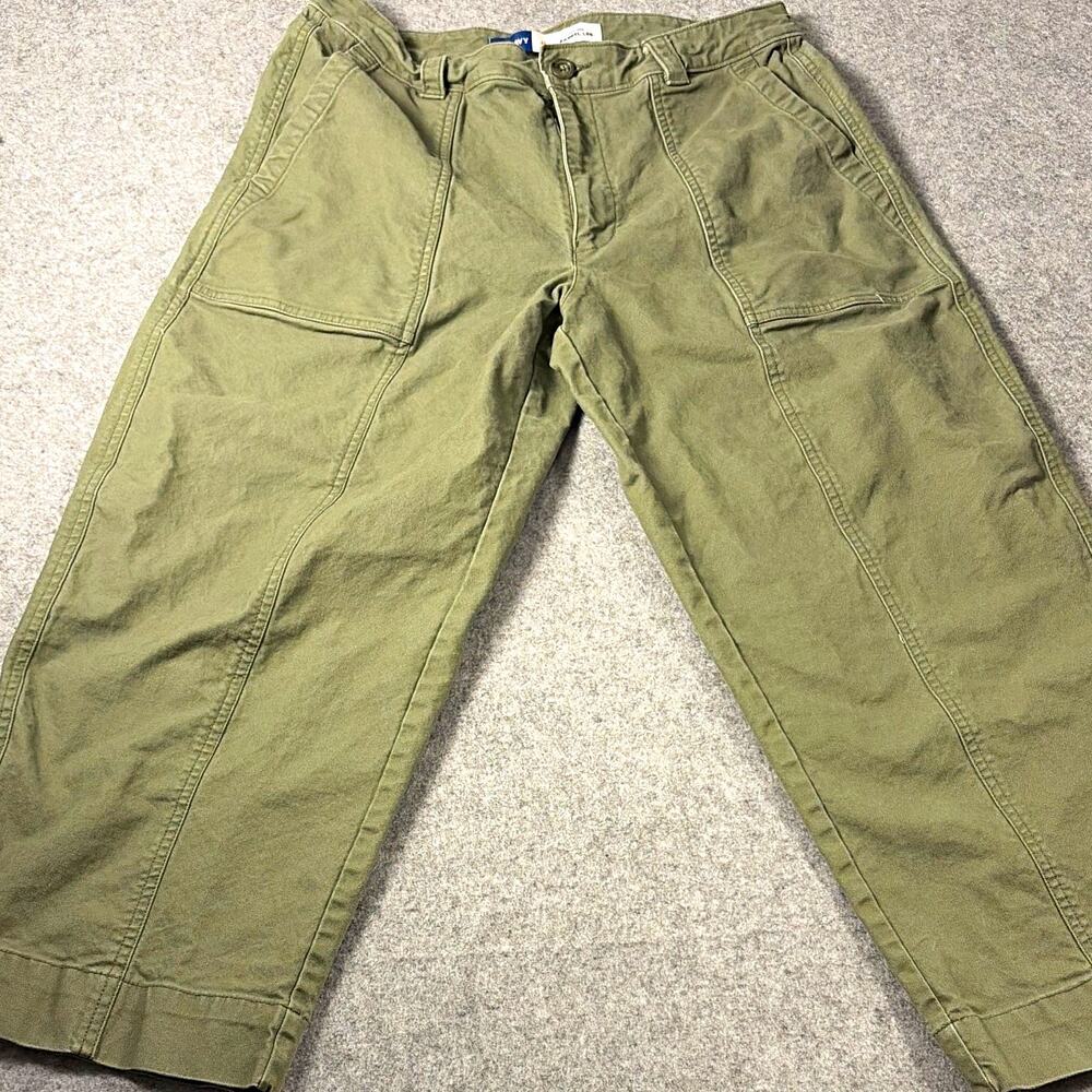 Old Navy Women's Green Canvas Cargo Utility Barrel Leg High Rise Pants 12